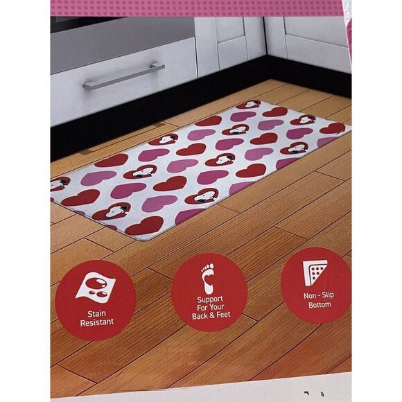 Peanuts Snoopy Valentine Hearts Anti Fatigue Kitchen Mat 18 X 30” Pink Red NEW - Picture 6 of 12
